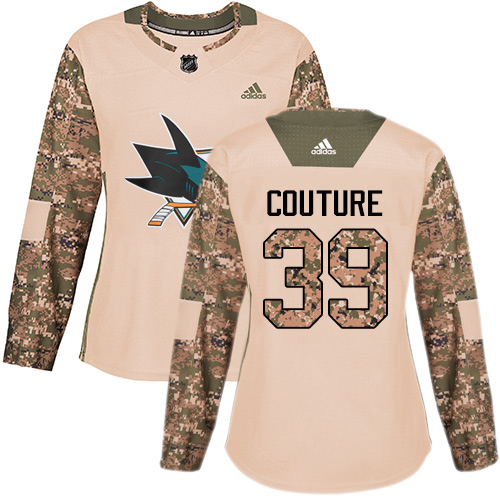 Adidas Sharks #39 Logan Couture Camo Authentic Veterans Day Women's Stitched NHL Jersey